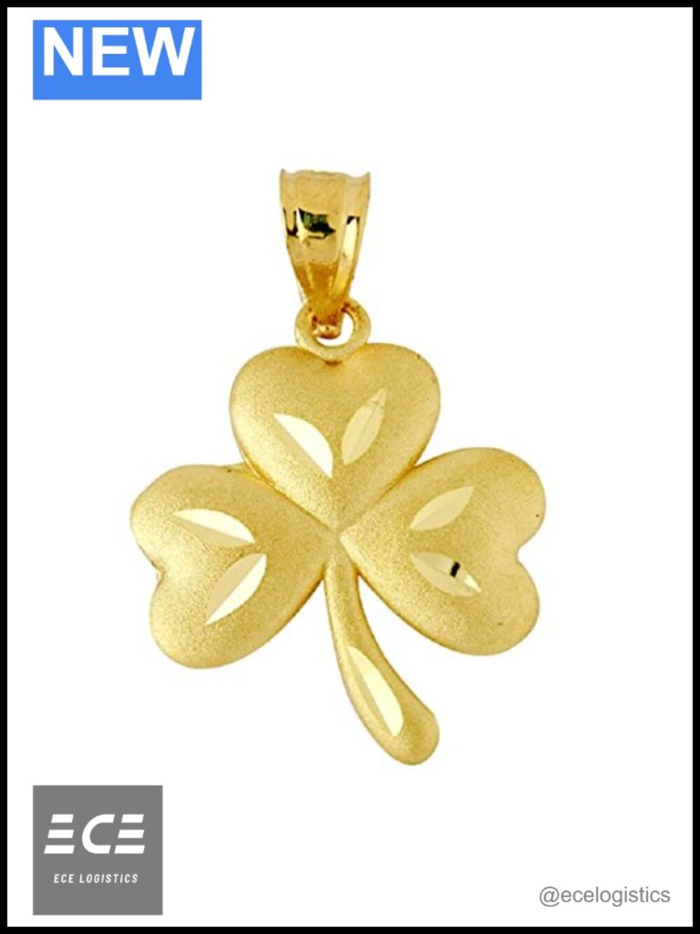 14k Yellow Gold Celtic Clover Good Luck Charm Pendant